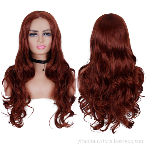 FZY Wholesale Price Good Omens Cosplay copper red orange color long body wave Synthetic hair Wigs Vendor
